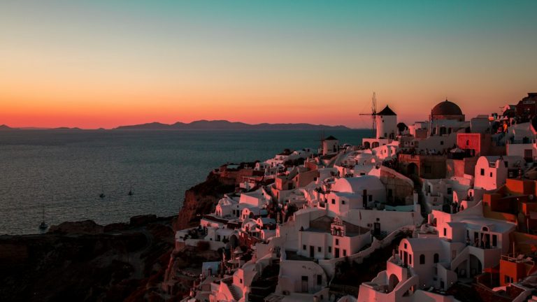 Sunset over the sea in Santorini, Greece